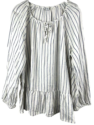 Top antiguo azul marino en capas XL mezcla de lino campesino bohemio manga larga abullonada volantes Foto 1 de 4