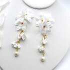 Stunning Beautiful Snowdrop Anemone Silk White Flower Chain Earrings