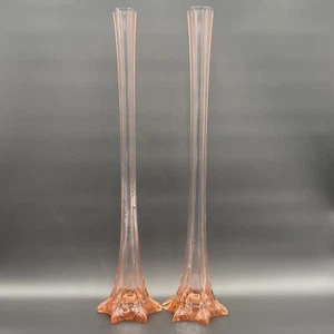 Vtg Pink Eiffel Tower Glass Swung Vases Set Of 2 Depression Glass 24" Tall - Picture 1 of 17