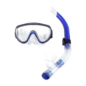 Resistant Tempered Glass Lens Mask Snorkel Mouthpiece Snorkeling Combo Set(blue) - Picture 1 of 12