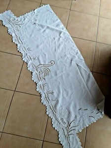 ancien dessu de buffet ou rideau broderie richelieu main decor cygne#curtain ol - Picture 1 of 5
