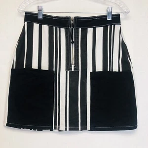 Urban Outfitters BDG Striped Zip Up Skirt Black White Womens Med Patch Pockets - Picture 1 of 9
