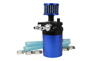 CATCH CAN BLUE BLACK R2 ROUND OIL RESERVOIR TANK BREATHER FILTER 9mm UNIVERSAL - Picture 1 of 9
