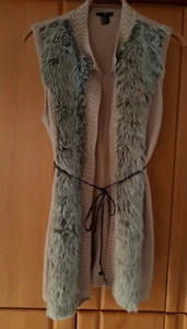 H&M lange Damen Strickweste Cardigan Weste mit Kunstfell Gr. M braun Gürtel - Bild 1 von 12