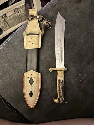 Funda de cuchillo vintage hecha en Alemania original Texas cazador daga águila asta ciervo Foto 1 de 4