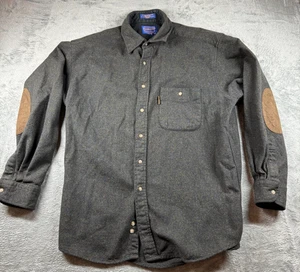 Pendleton 100% Virgin Wool Shirt Gray Elbow Patches Button Up M Made in Mexico - Picture 1 of 6