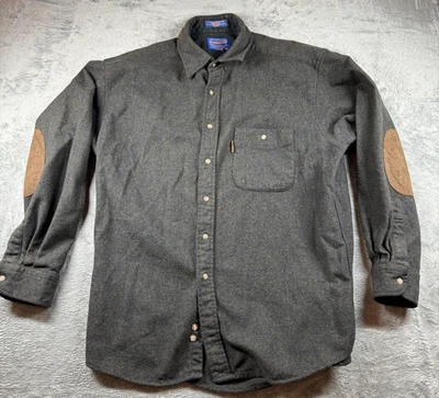 Pendleton 100% Virgin Wool Shirt Gray Elbow Patches Button Up M Made in Mexico - Image 1 of 4