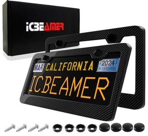 JDM Style 2 pcs REAL CARBON FIBER LICENSE PLATE FRAME TAG COVER ORIGINAL 3K E5 - Picture 1 of 6