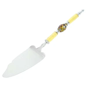 GlassOfVenice Italian Murano Glass Cake Server - Gold Millefiori Olive - Picture 1 of 5
