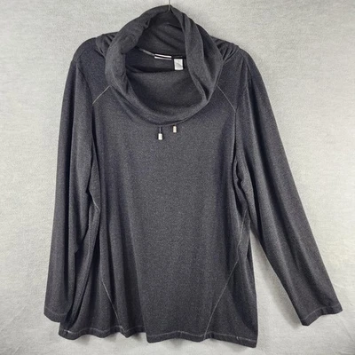 Chico's Zenergy Pullover Womens Large Charcoal Cowl Neck Long Sleeve Drawstring - Image 1 of 4