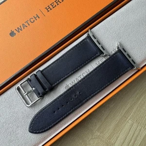 Bracelet Apple Watch Hermès en cuir marine compatible du Japon article rare - Photo 1 sur 12