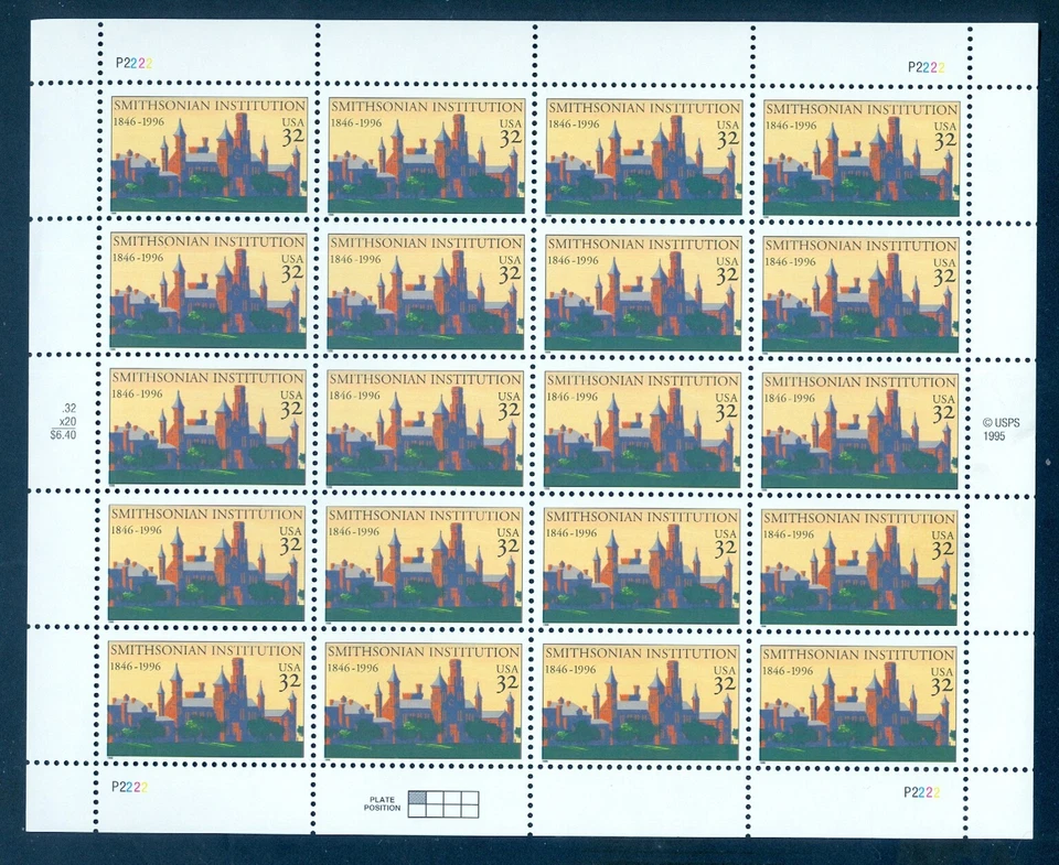 US 3059 Smithsonian Institutuion, Complete Sheet/20, Mint NH - Image 1 of 1