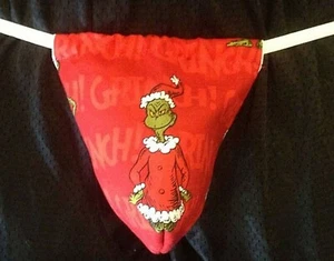 Mens Red GRINCH Who Stole Christmas String Thong Male Underwear - Picture 1 of 1