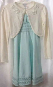 Girls 12 Bonnie Jean lt. mint green special occasion dress and sweater  - Picture 1 of 10