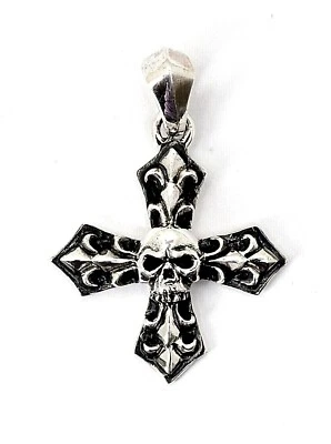 COLLAR COLGANTE HOMBRE MEDIEVAL FLOR DE LIS CALAVERA CRUZ PLATA ESTERLINA 925   Foto 1 de 4