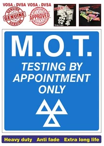 H/DUTY MOT TESTING BY APPOINTENT ONLY SIGN, MOT SIGN, VOSA DVSA, MOT SIGN PACK - Picture 1 of 7