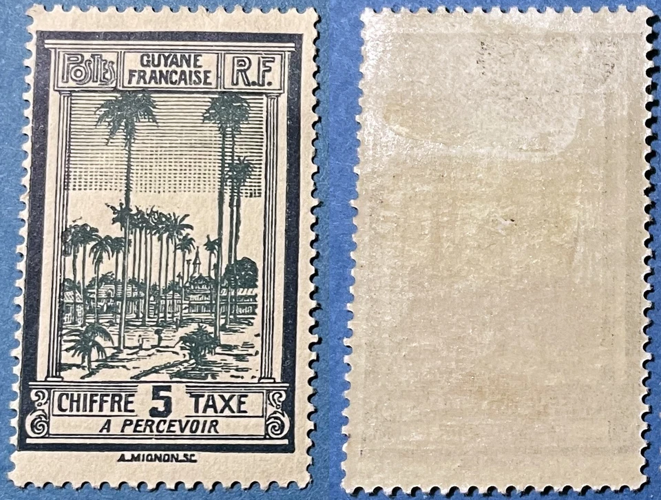 French Guiana 1929 5c Postage Due trees Sc-J13 Indigo-Prussian blue MLH OG #Br10 - Image 1 of 1