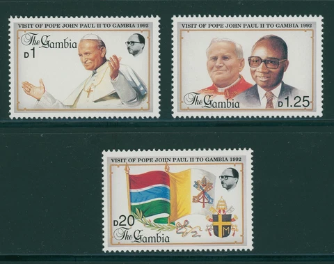 Gambia Scott #1193-1195 MNH Visit of Pope John Paul II to Gambia CV$6+ Cover
