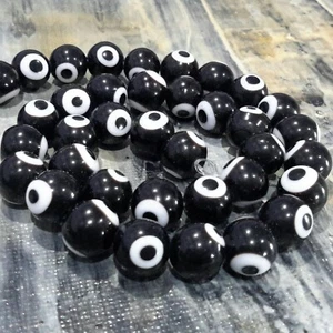 Handmade Evil Eye Lampwork, Black, 10mm, Appr 39 pce Free Post, - Picture 1 of 3