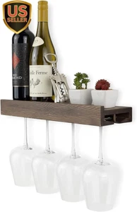Smith Wall Mounted Wood Floating Wine Bottle Rack with Glassware Holder Stemw... - Picture 1 of 1