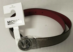 NEW Michael Kors Womens Reversible MK Logo Buckle Genuine Leather Belt Size M - Picture 1 of 7