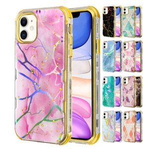 Hybrid Glitter Marble Pattern Shockproof Case Cover for iPhone 11 - Picture 1 of 55