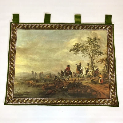 Vintage Tapestry Wall Hanging 24 X 32" Hunting On Horses Corono Decor Signed - Image 1 of 4