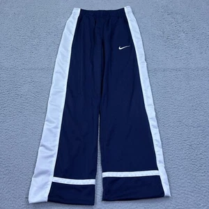 VTG Nike Mesh Track Pants Youth L Navy Blue Side Stripe Basketball Swoosh Wide - Picture 1 of 14