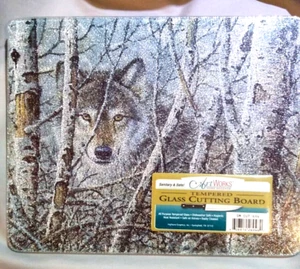 Art Works Tempered Glass Cutting Board WINTER WOLF IN WHITE BIRCH 10 X 8 NEW - Picture 1 of 7