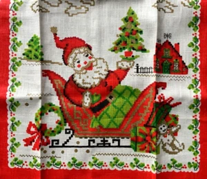 NEU Vintage PARISER DRUCK reines LEINEN Weihnachten Santa Schlitten Küche Geschirrtuch - Bild 1 von 6