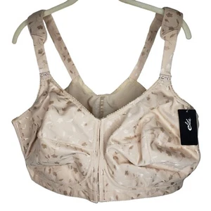 Elila Soft Cup Bra 50F Nude Jacquard 1515 Front Closure Wire Free NWT - Picture 1 of 4