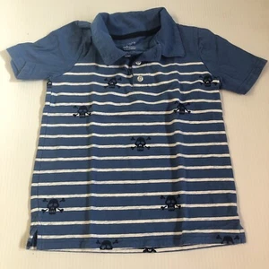 carters boys short sleeve pirate skull polo striped blue white size 4 5 - Picture 1 of 5