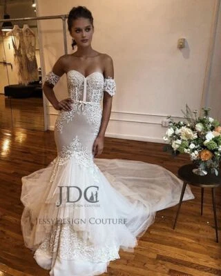 Sexy Tüll Spitze Brautkleid Hochzeitskleid Rückenfrei Meerjungfrau Maßanfertigun - Bild 1 von 4