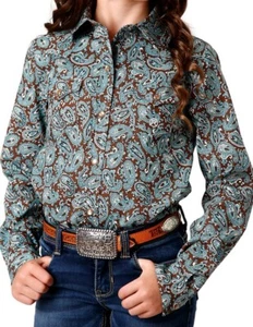 Roper Western Shirt Girls L/S Mine Paisley Turq 03-080-0225-6017 BU - Picture 1 of 2