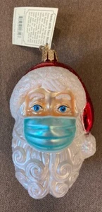 Old World Christmas Santa Face Mask Glass Ornament Pandemic SOLD OUT - Picture 1 of 6
