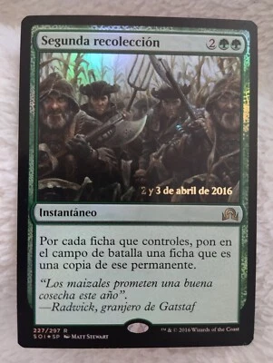 MTG SECOND HARVEST SPANISH Prerelease FOIL EXC Shadows Over Innistrad 2016 WOTC - Image 1 of 4