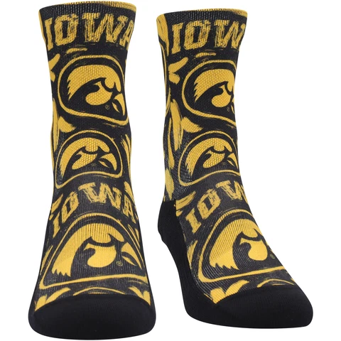 Youth Rock Em Socks Iowa Hawkeyes Allover Logo & Paint Crew Socks Cover