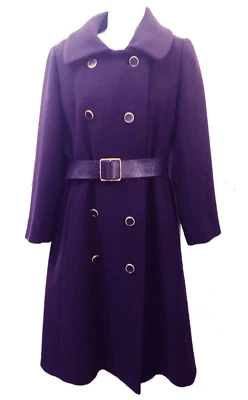 Abrigo Pierre Cardin París/NY Raro Años 70 Lana Púrpura Cinturón Cuello Clásico S/M ¡Chic! Foto 1 de 4