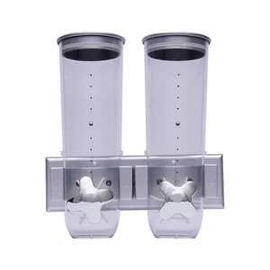 Double Cereal Dispenser Coffee Bean Dry Food Storage Container Wall Mount Silver - Picture 1 of 12