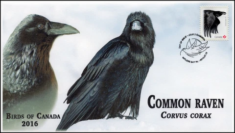CA16-030 2016, FDC, Birds of Canada, Day of Issue, Common Raven Cover