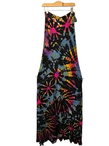NWT Kathmandu Imports Womens Tie Dye Boho Hippie Tube Top Dress Black H70 - Picture 1 of 11