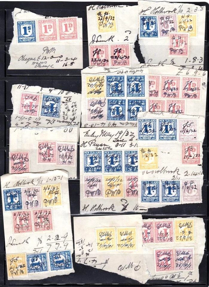NEW ZEALAND Revenue 1932  Unemployment Relief Multiple on Pieces Fiscal-Used - image 1 of 1