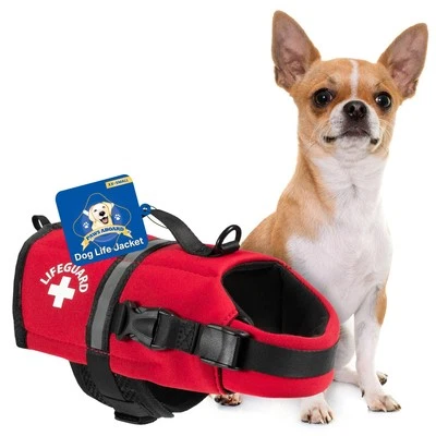 XX Small Red Dog Life Jacket with Reflective Strips and Adjustable Straps - Image 1 of 4