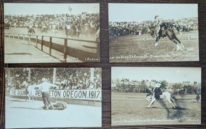 Lot of 4 RPPC 1917 Pendleton Round-Up Rodeo Oregon Let-Er Buck - Picture 1 of 2