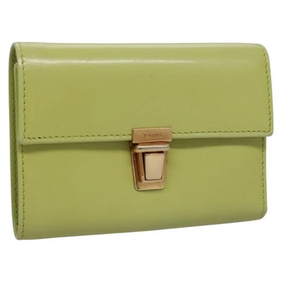 PRADA Wallet Leather Green Gold Auth 104498 - Image 1 of 4