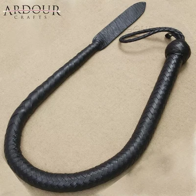 ARDOUR CRAFTS Handcrafted 3-Foot Flogger Made from Genuine Black Cowhide Leather – 16 Plait Br