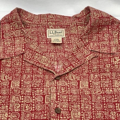 VTG LL Bean Short Sleeve Hawaiian Camp Shirt Aztec Print Mens XL Button Mayan - Image 1 of 4