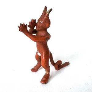 Bronze Devil Demon Miniature Antique Red Orange Metal Small Ornament 1900s - Picture 1 of 14