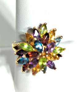 PAJ 925 Sterling Silver Gold Colored Stone Cluster Statement Ring Size 9 Vtg? - Picture 1 of 9