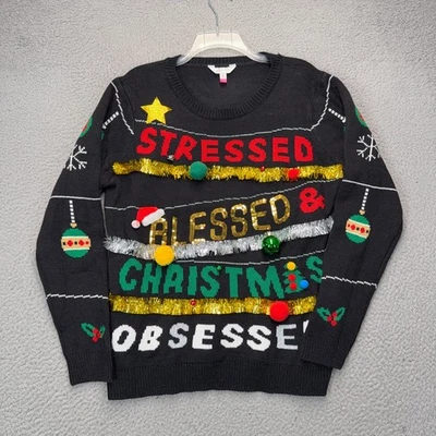 Suéter No Boundaries Mujer Junior XXL Negro Navidad Feo Suéter Fiesta DEFECTUOSO Foto 1 de 4